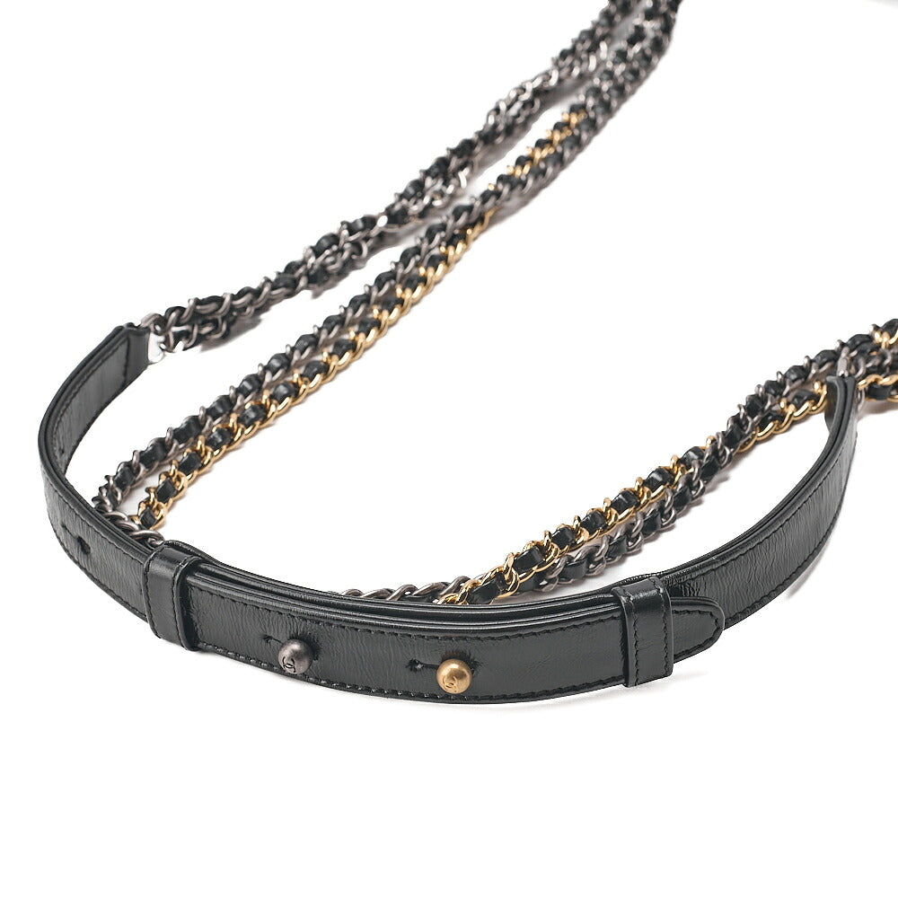 CHANEL Wool x Vintage Calf Gabriel de Chanel Chain Shoulder Navy x Black Gold x Silver-Tone Hardware, Pre-Owned