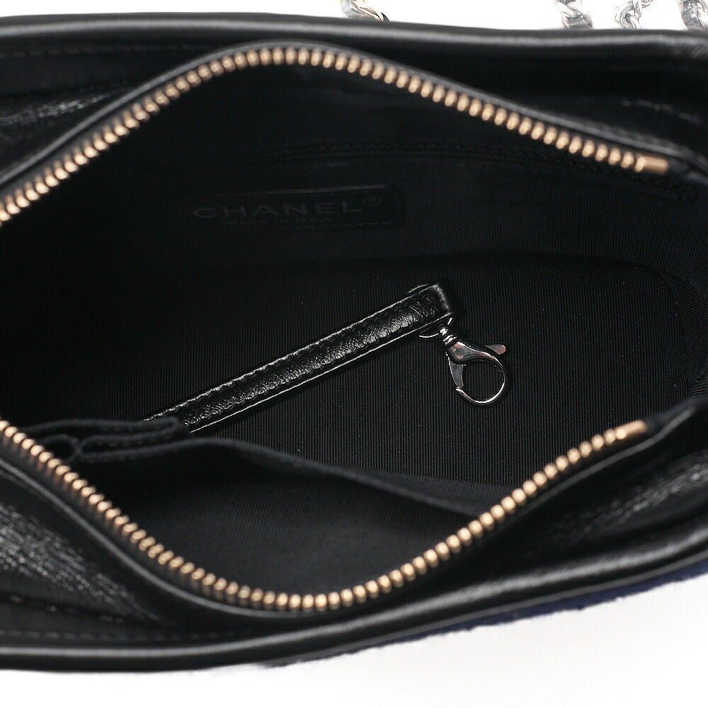 CHANEL Wool x Vintage Calf Gabriel de Chanel Chain Shoulder Navy x Black Gold x Silver-Tone Hardware, Pre-Owned