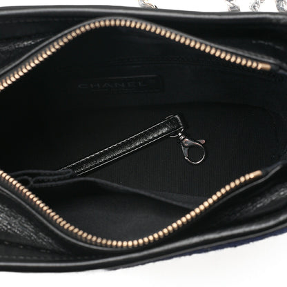 CHANEL Wool x Vintage Calf Gabriel de Chanel Chain Shoulder Navy x Black Gold x Silver-Tone Hardware, Pre-Owned
