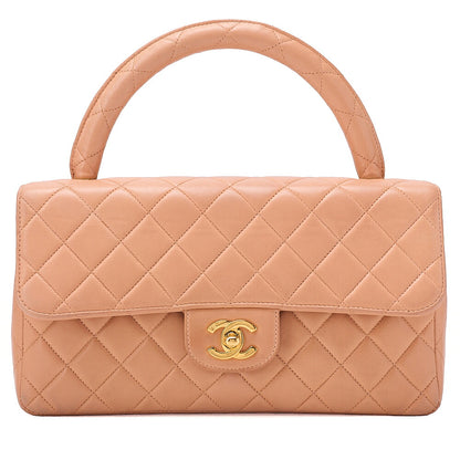 CHANEL Lambskin Matelasse Parent-Child Bag Parent Only Handbag Salmon Pink Gold-Tone Hardware, Pre-Owned