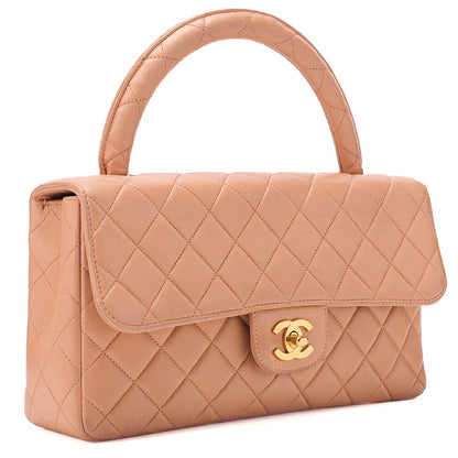 CHANEL Lambskin Matelasse Parent-Child Bag Parent Only Handbag Salmon Pink Gold-Tone Hardware, Pre-Owned