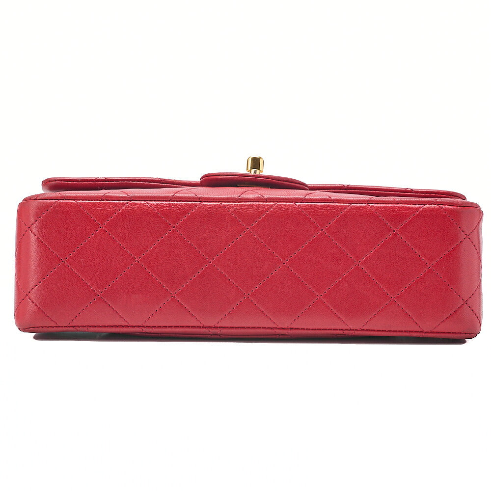 CHANEL Chain Shoulder Bag Matelasse 23cm Double Flap Lambskin Red Gold-Tone Hardware, Pre-Owned