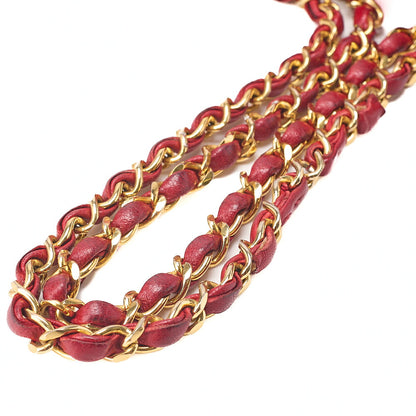 CHANEL Chain Shoulder Bag Matelasse 23cm Double Flap Lambskin Red Gold-Tone Hardware, Pre-Owned