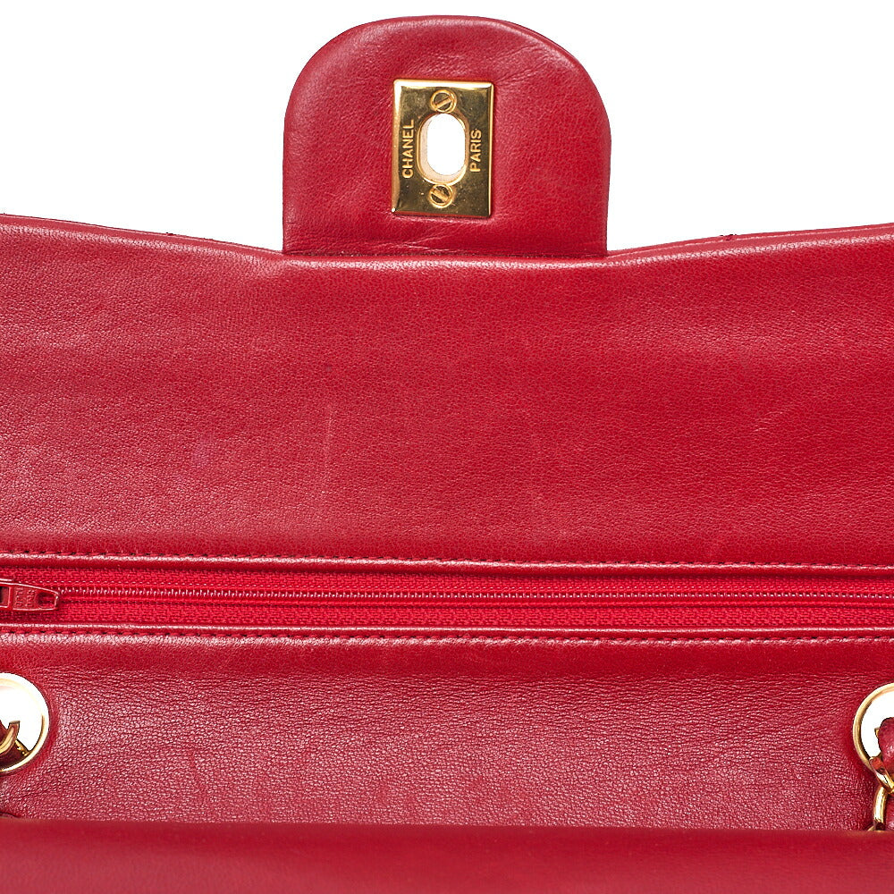 CHANEL Chain Shoulder Bag Matelasse 23cm Double Flap Lambskin Red Gold-Tone Hardware, Pre-Owned
