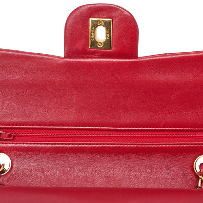 CHANEL Chain Shoulder Bag Matelasse 23cm Double Flap Lambskin Red Gold-Tone Hardware, Pre-Owned