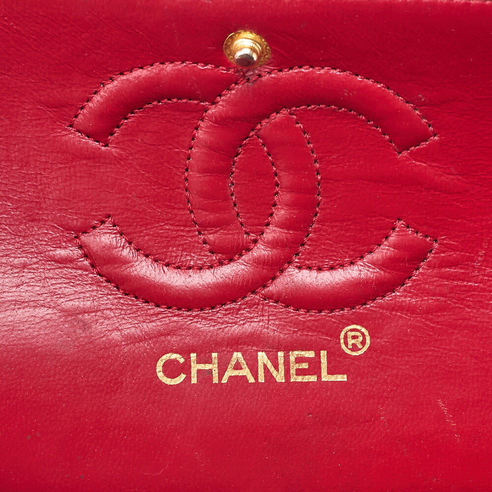 CHANEL Chain Shoulder Bag Matelasse 23cm Double Flap Lambskin Red Gold-Tone Hardware, Pre-Owned