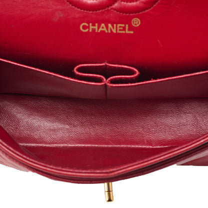 CHANEL Chain Shoulder Bag Matelasse 23cm Double Flap Lambskin Red Gold-Tone Hardware, Pre-Owned