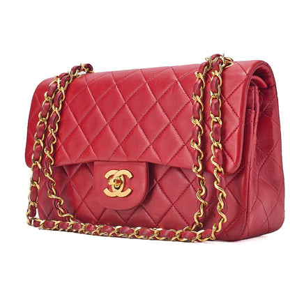 CHANEL Chain Shoulder Bag Matelasse 23cm Double Flap Lambskin Red Gold-Tone Hardware, Pre-Owned