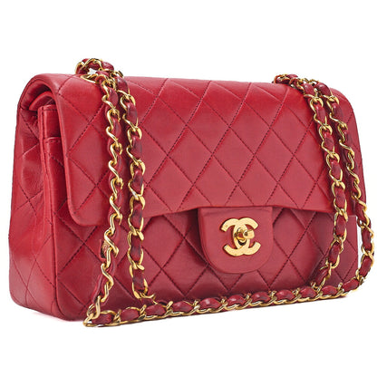 CHANEL Chain Shoulder Bag Matelasse 23cm Double Flap Lambskin Red Gold-Tone Hardware, Pre-Owned