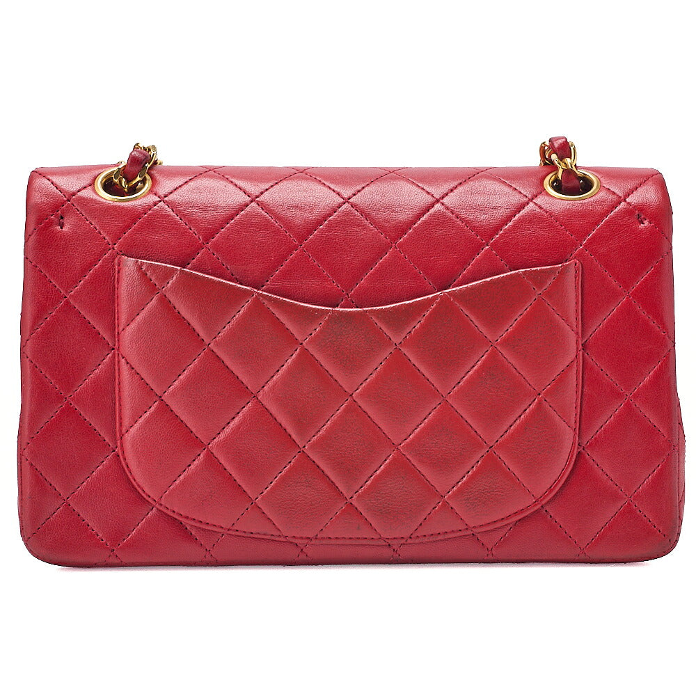 CHANEL Chain Shoulder Bag Matelasse 23cm Double Flap Lambskin Red Gold-Tone Hardware, Pre-Owned