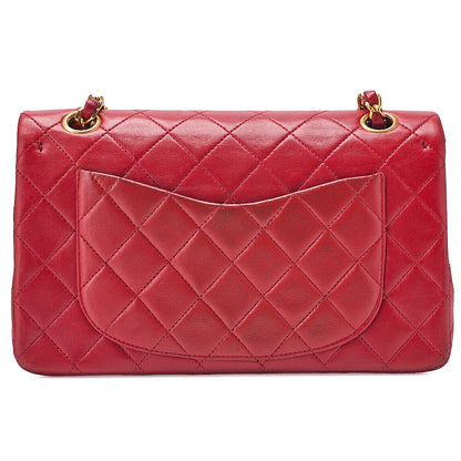 CHANEL Chain Shoulder Bag Matelasse 23cm Double Flap Lambskin Red Gold-Tone Hardware, Pre-Owned