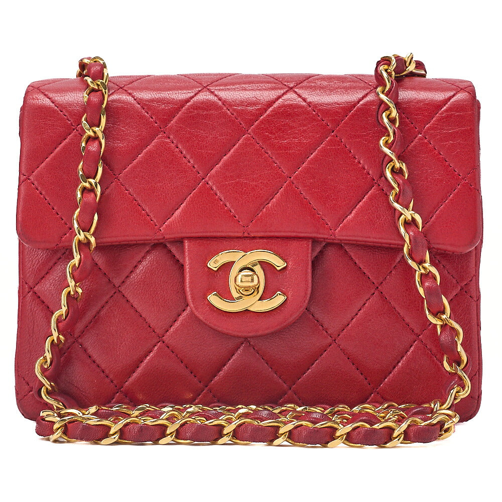 CHANEL Chain Shoulder Bag Mini Matelasse 17cm Lambskin Red Gold-Tone Hardware, Pre-Owned