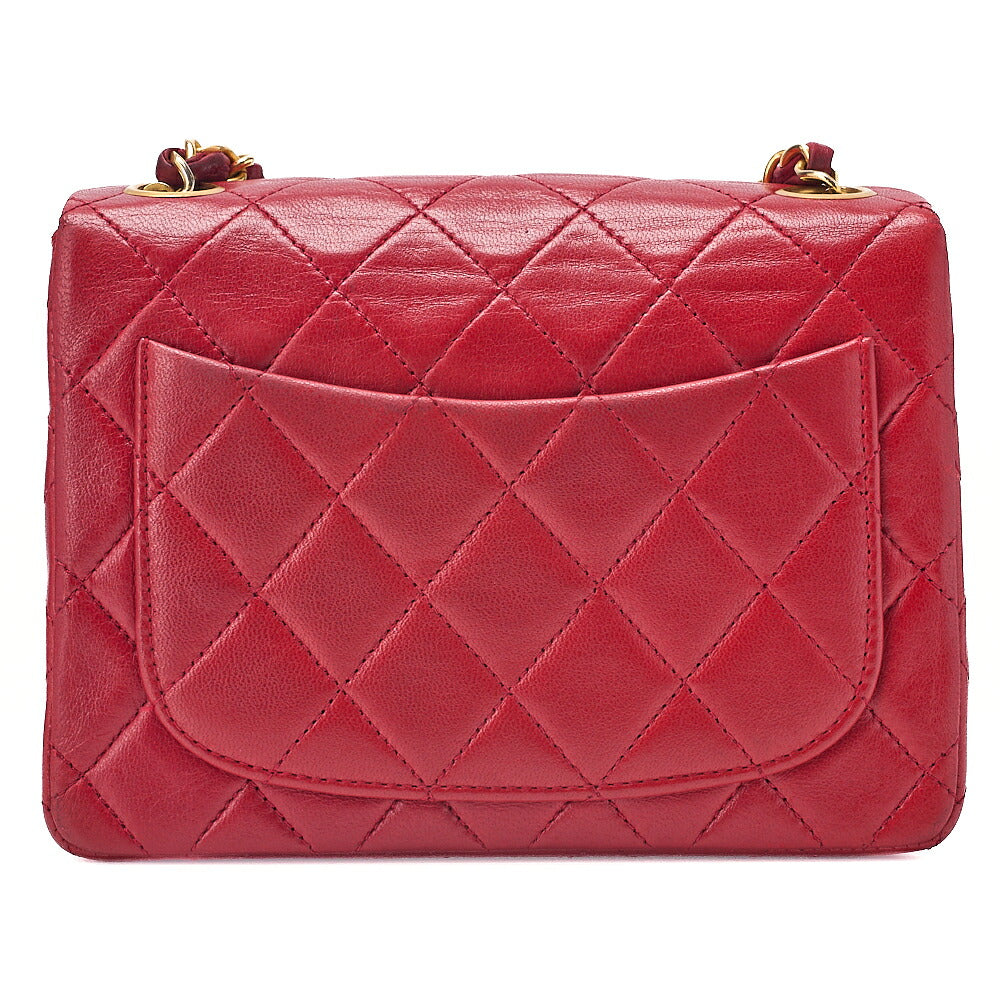 CHANEL Chain Shoulder Bag Mini Matelasse 17cm Lambskin Red Gold-Tone Hardware, Pre-Owned