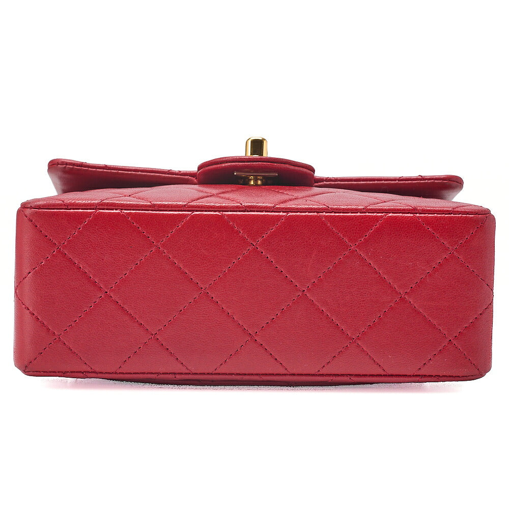 CHANEL Chain Shoulder Bag Mini Matelasse 17cm Lambskin Red Gold-Tone Hardware, Pre-Owned