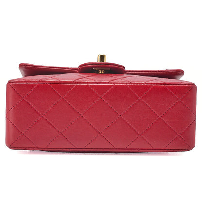 CHANEL Chain Shoulder Bag Mini Matelasse 17cm Lambskin Red Gold-Tone Hardware, Pre-Owned