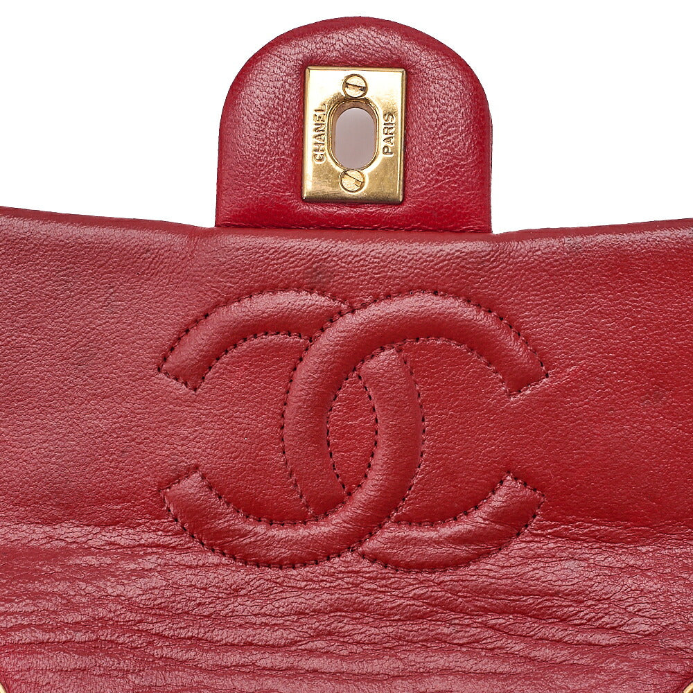 CHANEL Chain Shoulder Bag Mini Matelasse 17cm Lambskin Red Gold-Tone Hardware, Pre-Owned