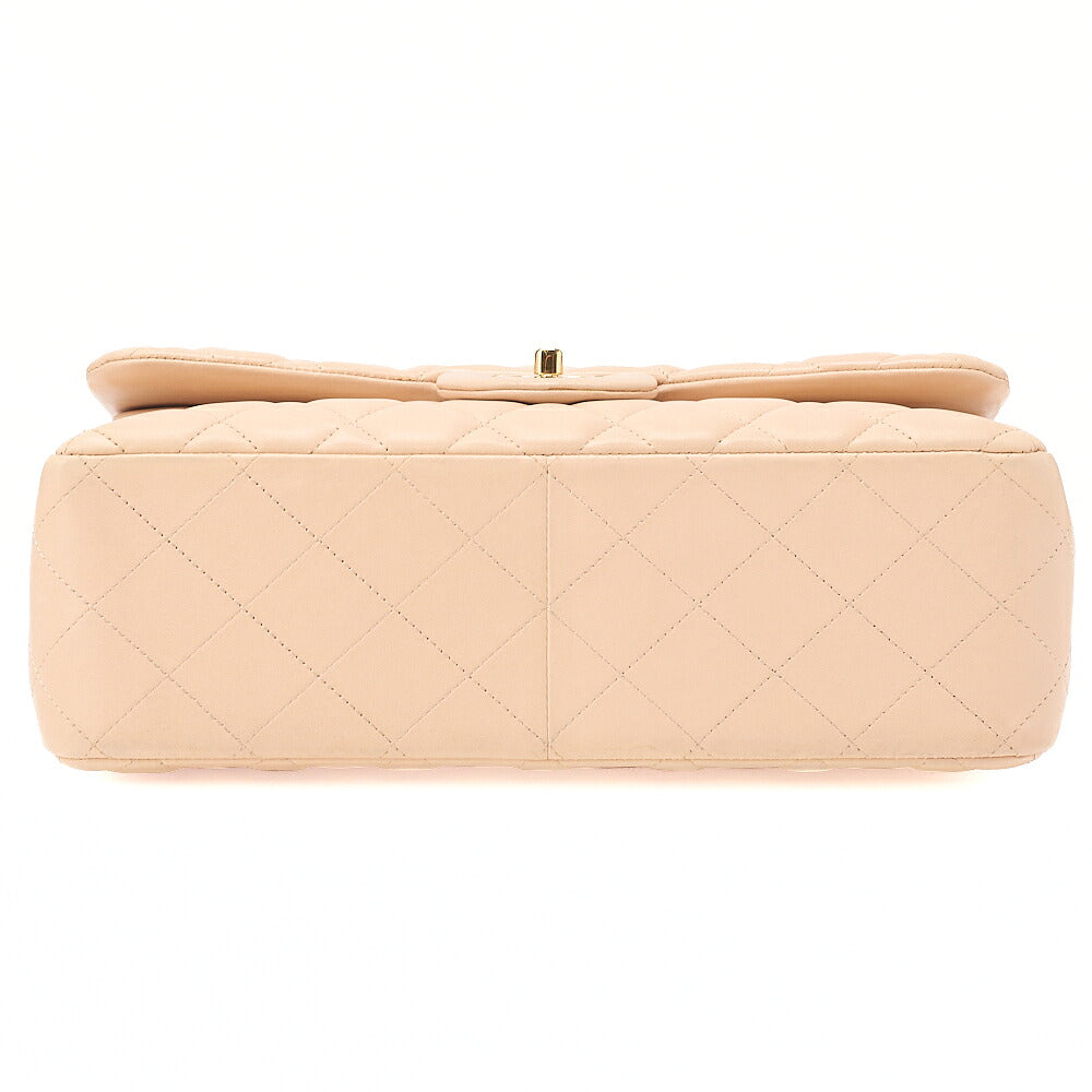 CHANEL Lambskin Deka Matelasse 30cm Double Flap Chain Shoulder Bag Beige Gold-Tone Hardware, Pre-Owned