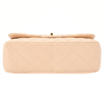 CHANEL Lambskin Deka Matelasse 30cm Double Flap Chain Shoulder Bag Beige Gold-Tone Hardware, Pre-Owned