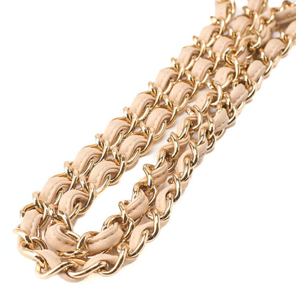 CHANEL Lambskin Deka Matelasse 30cm Double Flap Chain Shoulder Bag Beige Gold-Tone Hardware, Pre-Owned