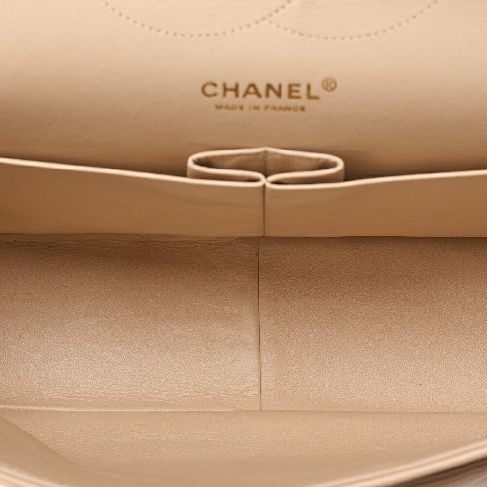 CHANEL Lambskin Deka Matelasse 30cm Double Flap Chain Shoulder Bag Beige Gold-Tone Hardware, Pre-Owned