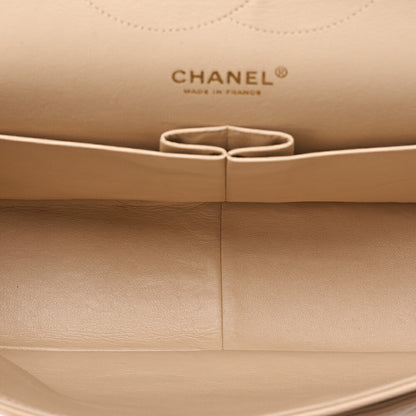 CHANEL Lambskin Deka Matelasse 30cm Double Flap Chain Shoulder Bag Beige Gold-Tone Hardware, Pre-Owned