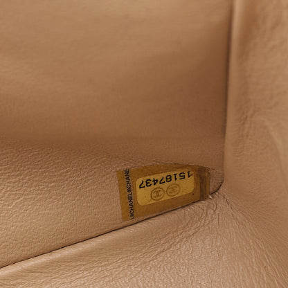 CHANEL Lambskin Deka Matelasse 30cm Double Flap Chain Shoulder Bag Beige Gold-Tone Hardware, Pre-Owned
