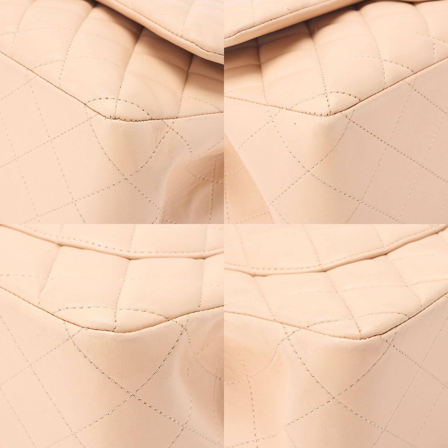 CHANEL Lambskin Deka Matelasse 30cm Double Flap Chain Shoulder Bag Beige Gold-Tone Hardware, Pre-Owned