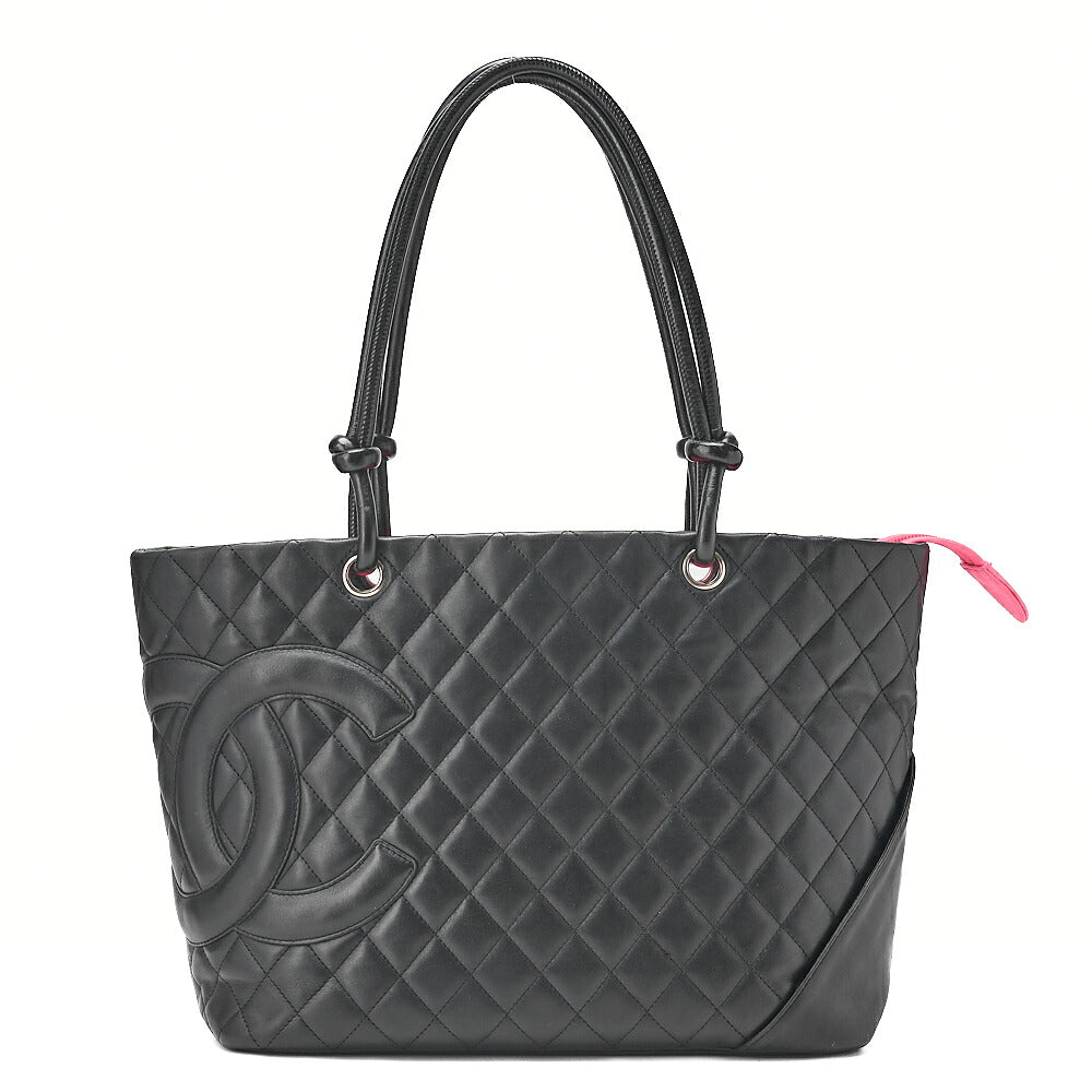 CHANEL Cambonline Calf Leather Tote Bag Black Silver-Tone Hardware, Pre-Owned