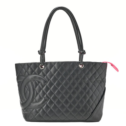 CHANEL Cambonline Calf Leather Tote Bag Black Silver-Tone Hardware, Pre-Owned