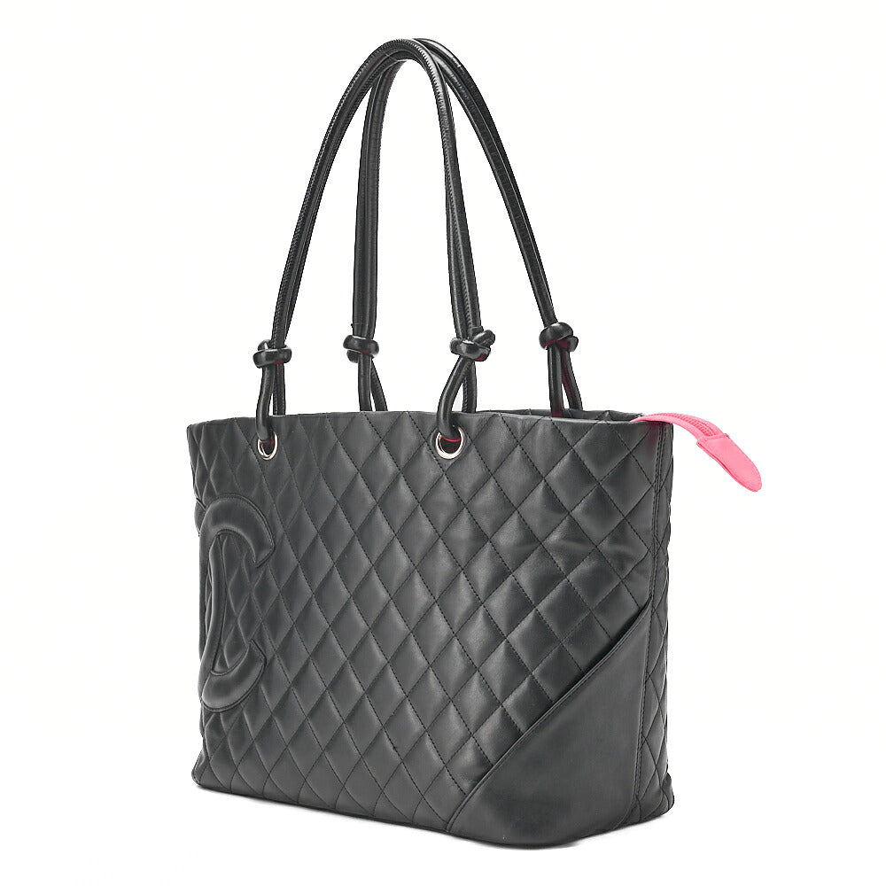 CHANEL Cambonline Calf Leather Tote Bag Black Silver-Tone Hardware, Pre-Owned