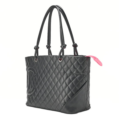 CHANEL Cambonline Calf Leather Tote Bag Black Silver-Tone Hardware, Pre-Owned