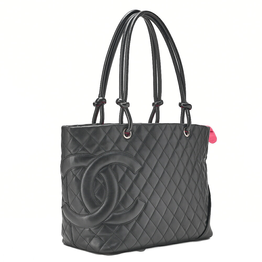 CHANEL Cambonline Calf Leather Tote Bag Black Silver-Tone Hardware, Pre-Owned
