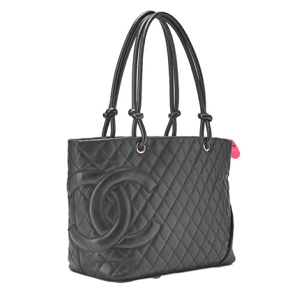 CHANEL Cambonline Calf Leather Tote Bag Black Silver-Tone Hardware, Pre-Owned