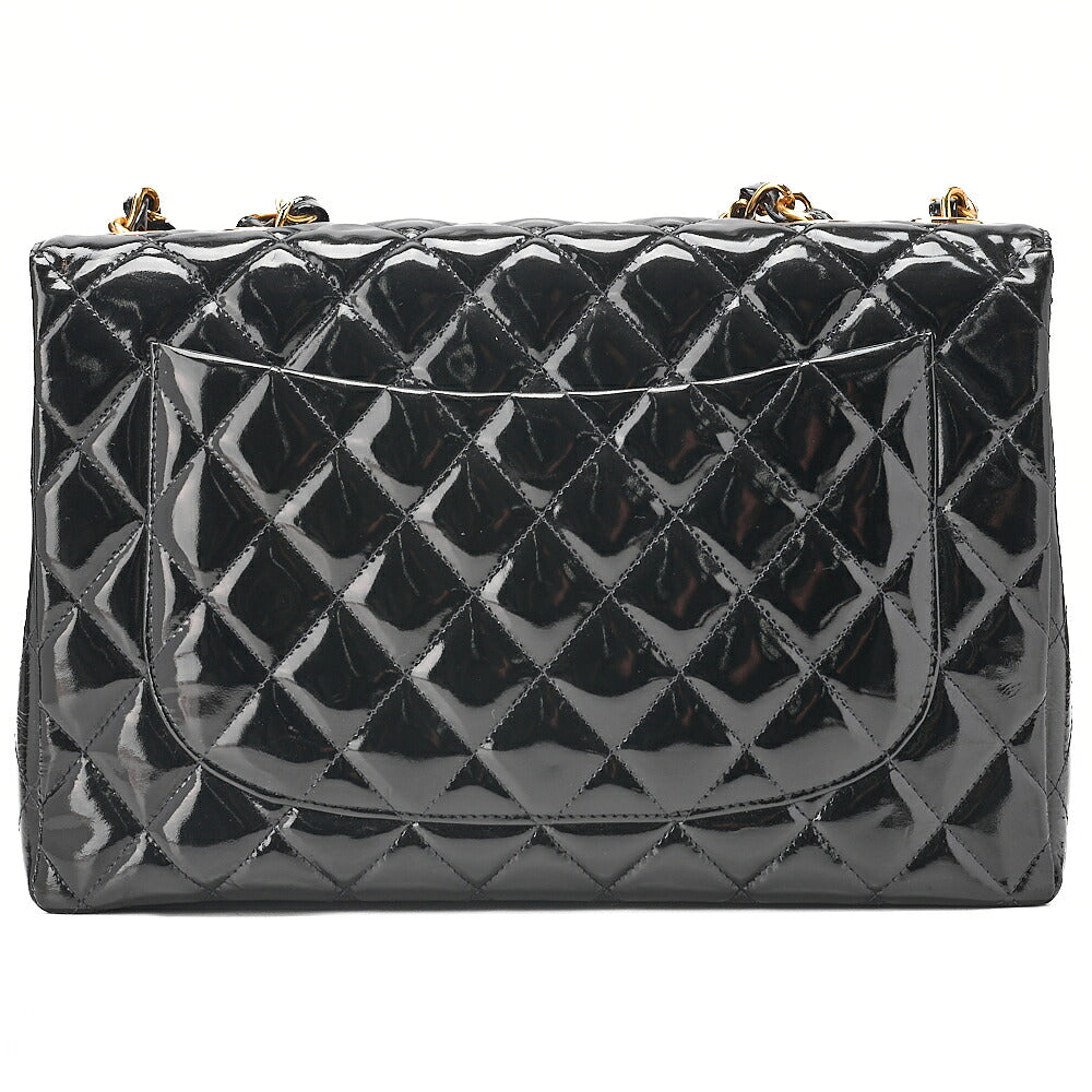 CHANEL Enamel Deka Matelasse Single Chain Shoulder Black Gold-Tone Hardware, Pre-Owned
