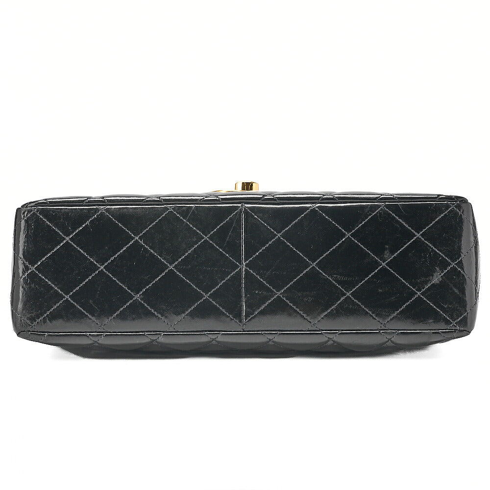 CHANEL Enamel Deka Matelasse Single Chain Shoulder Black Gold-Tone Hardware, Pre-Owned