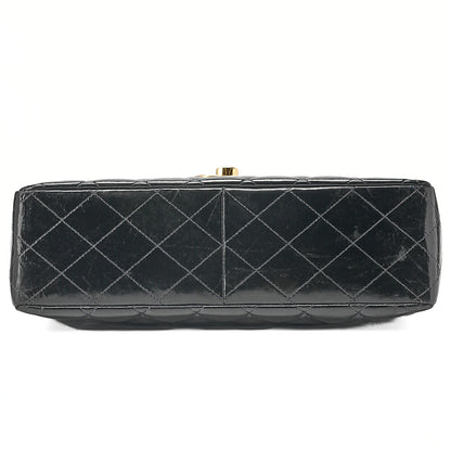 CHANEL Enamel Deka Matelasse Single Chain Shoulder Black Gold-Tone Hardware, Pre-Owned