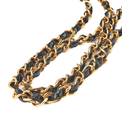 CHANEL Enamel Deka Matelasse Single Chain Shoulder Black Gold-Tone Hardware, Pre-Owned