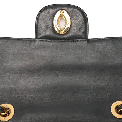 CHANEL Enamel Deka Matelasse Single Chain Shoulder Black Gold-Tone Hardware, Pre-Owned