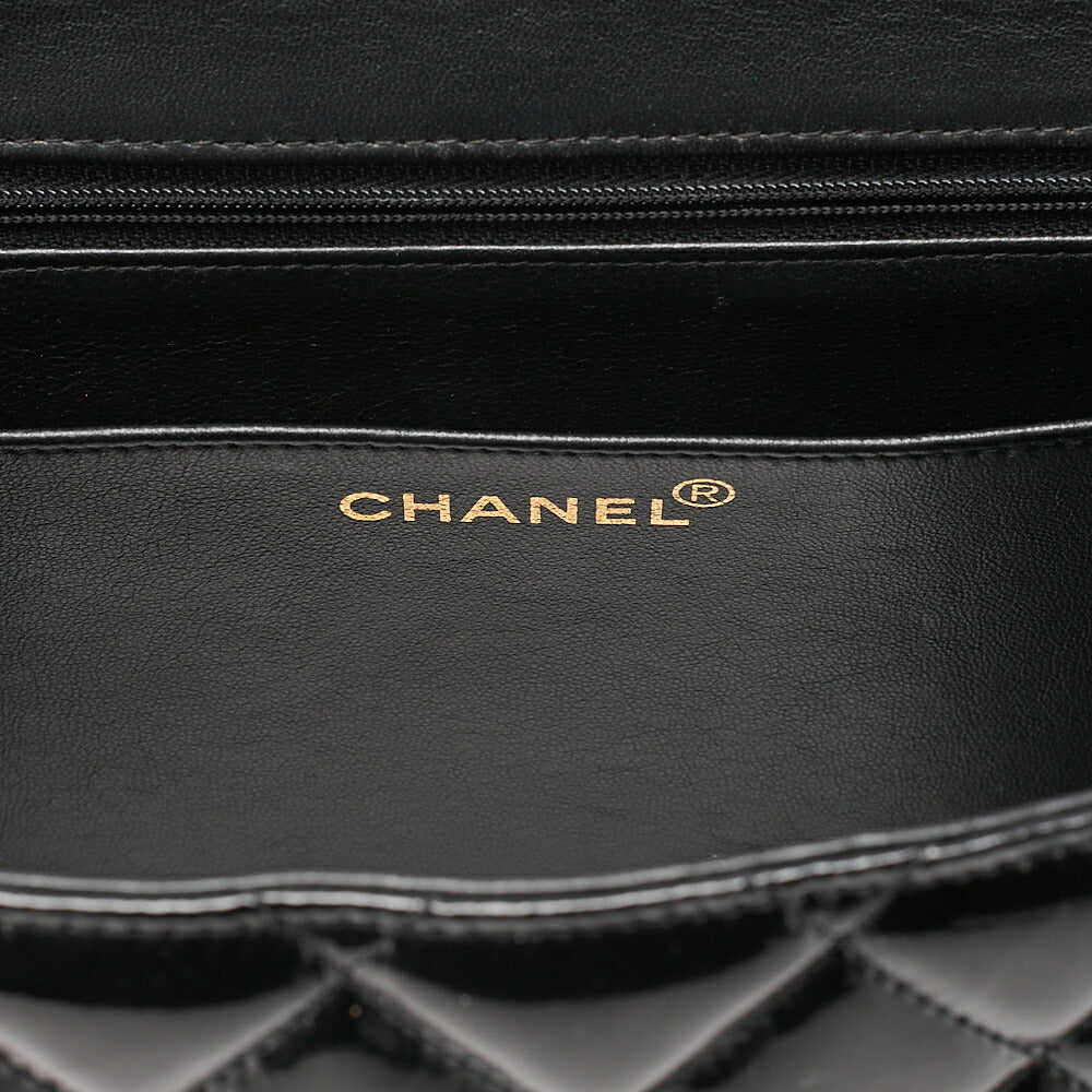 CHANEL Enamel Deka Matelasse Single Chain Shoulder Black Gold-Tone Hardware, Pre-Owned