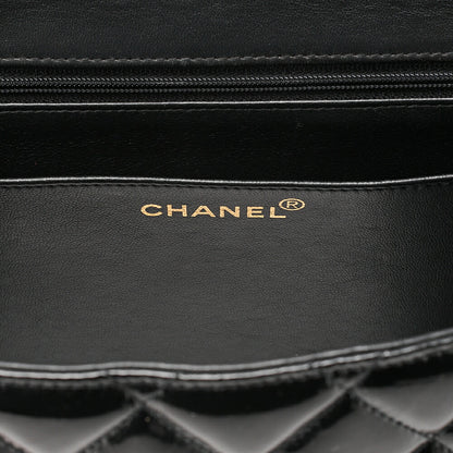 CHANEL Enamel Deka Matelasse Single Chain Shoulder Black Gold-Tone Hardware, Pre-Owned