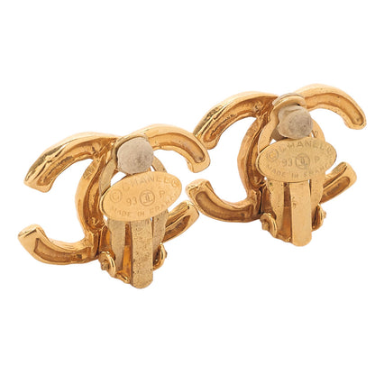 CHANEL Coco Mark 93P Earrings GP Gold (Gold Plated) Gold-Tone Hardware, Pre-Owned