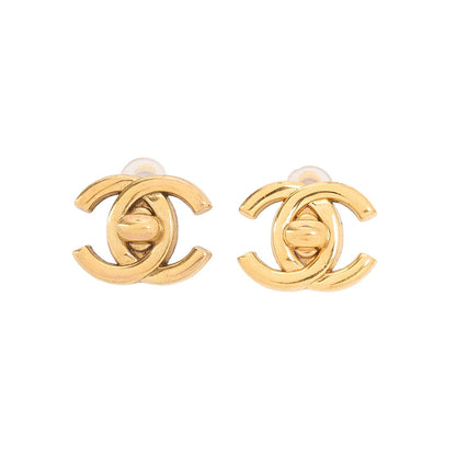 CHANEL Coco Mark Turn Lock 96P Earrings GP Gold Gold-Tone Hardware, Pre-Owned