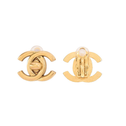 CHANEL Coco Mark Turn Lock 96P Earrings GP Gold Gold-Tone Hardware, Pre-Owned