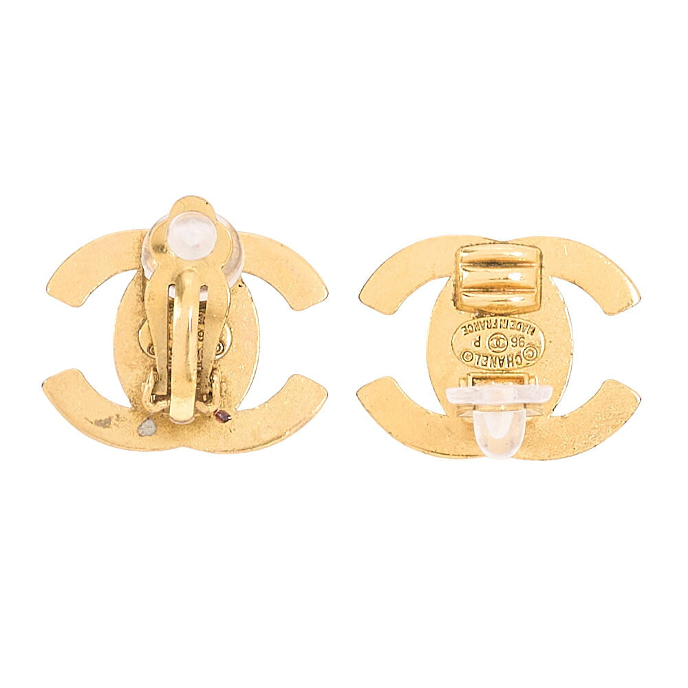CHANEL Coco Mark Turn Lock 96P Earrings GP Gold Gold-Tone Hardware, Pre-Owned