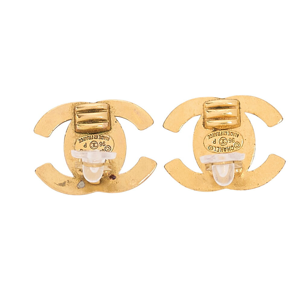 CHANEL Coco Mark Turn Lock 96P Earrings GP Gold Gold-Tone Hardware, Pre-Owned