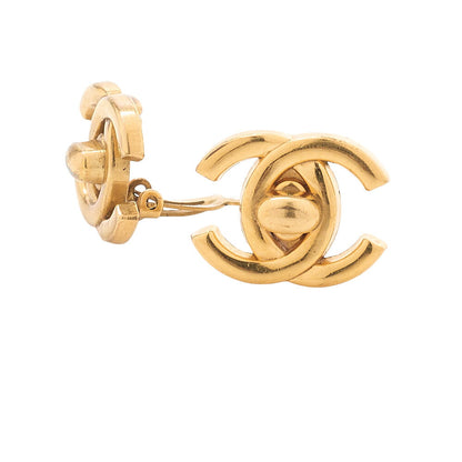 CHANEL Coco Mark Turn Lock 96P Earrings GP Gold Gold-Tone Hardware, Pre-Owned