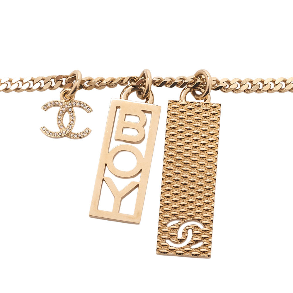 CHANEL Cococo Mark C22P BOY Necklace GP x Rhinestone Gold (Gold Plated) Gold-Tone Hardware, Pre-Owned