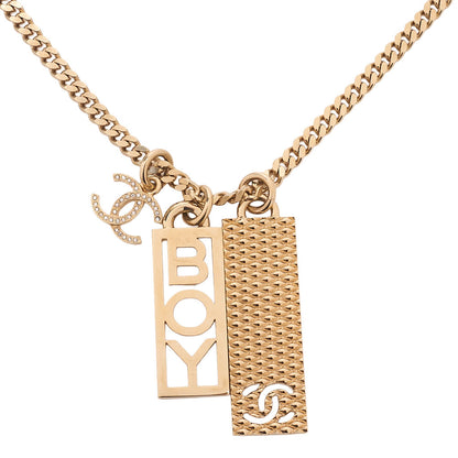 CHANEL Cococo Mark C22P BOY Necklace GP x Rhinestone Gold (Gold Plated) Gold-Tone Hardware, Pre-Owned