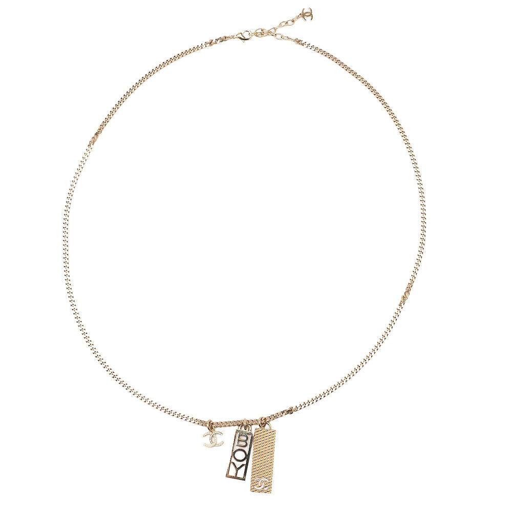 CHANEL Cococo Mark C22P BOY Necklace GP x Rhinestone Gold (Gold Plated) Gold-Tone Hardware, Pre-Owned