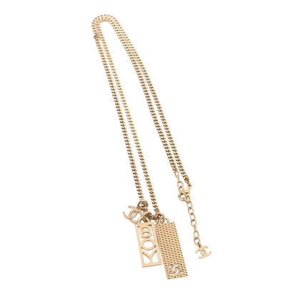 CHANEL Cococo Mark C22P BOY Necklace GP x Rhinestone Gold (Gold Plated) Gold-Tone Hardware, Pre-Owned